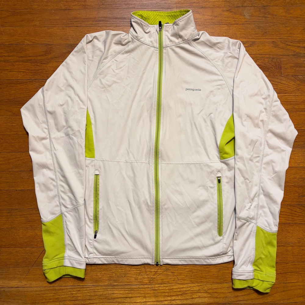 Patagonia Mens Full Zip Wind Shield Cycling Running Jacket Grey Lime Green M